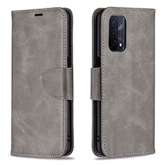 Leather Case Stands Flip Cover Holder B04F for OnePlus Nord N200 5G Gray