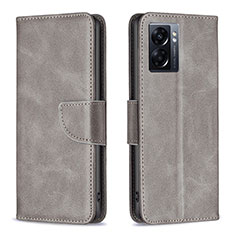 Leather Case Stands Flip Cover Holder B04F for OnePlus Nord N300 5G Gray