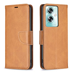Leather Case Stands Flip Cover Holder B04F for Oppo A2 5G Light Brown