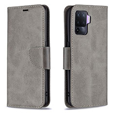 Leather Case Stands Flip Cover Holder B04F for Oppo A94 4G Gray