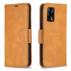 Leather Case Stands Flip Cover Holder B04F for Oppo A95 4G Light Brown