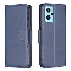 Leather Case Stands Flip Cover Holder B04F for Oppo A96 4G Blue