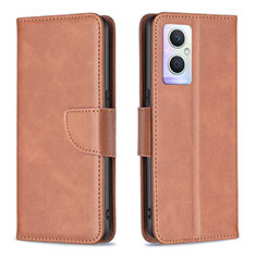 Leather Case Stands Flip Cover Holder B04F for Oppo A96 5G Brown