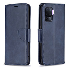 Leather Case Stands Flip Cover Holder B04F for Oppo F19 Pro Blue