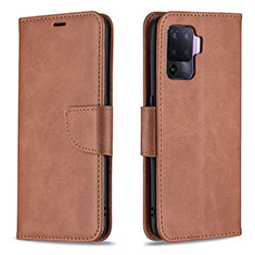 Leather Case Stands Flip Cover Holder B04F for Oppo F19 Pro Brown