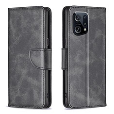 Leather Case Stands Flip Cover Holder B04F for Oppo Find X5 5G Black