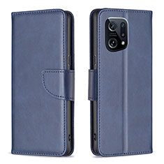 Leather Case Stands Flip Cover Holder B04F for Oppo Find X5 5G Blue