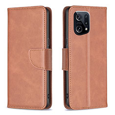 Leather Case Stands Flip Cover Holder B04F for Oppo Find X5 5G Brown