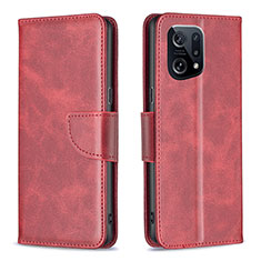 Leather Case Stands Flip Cover Holder B04F for Oppo Find X5 5G Red