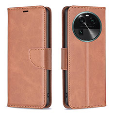 Leather Case Stands Flip Cover Holder B04F for Oppo Find X6 Pro 5G Brown