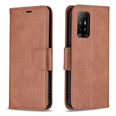 Leather Case Stands Flip Cover Holder B04F for Oppo Reno5 Z 5G Brown