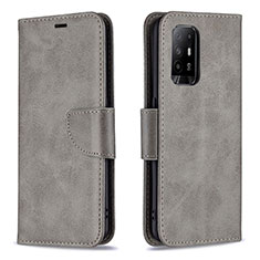 Leather Case Stands Flip Cover Holder B04F for Oppo Reno5 Z 5G Gray