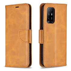 Leather Case Stands Flip Cover Holder B04F for Oppo Reno5 Z 5G Light Brown