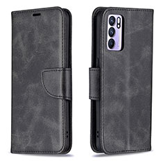 Leather Case Stands Flip Cover Holder B04F for Oppo Reno6 5G Black