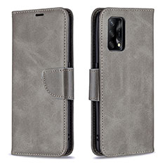 Leather Case Stands Flip Cover Holder B04F for Oppo Reno6 Lite Gray