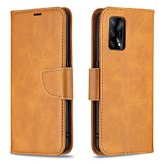 Leather Case Stands Flip Cover Holder B04F for Oppo Reno6 Lite Light Brown