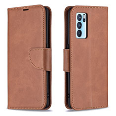 Leather Case Stands Flip Cover Holder B04F for Oppo Reno6 Pro 5G India Brown