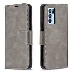Leather Case Stands Flip Cover Holder B04F for Oppo Reno6 Pro 5G India Gray