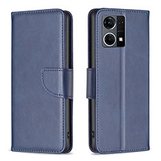 Leather Case Stands Flip Cover Holder B04F for Oppo Reno7 4G Blue