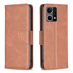 Leather Case Stands Flip Cover Holder B04F for Oppo Reno7 4G Brown