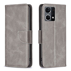 Leather Case Stands Flip Cover Holder B04F for Oppo Reno7 4G Gray