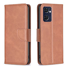 Leather Case Stands Flip Cover Holder B04F for Oppo Reno7 5G Brown