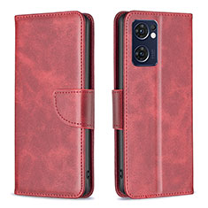 Leather Case Stands Flip Cover Holder B04F for Oppo Reno7 5G Red