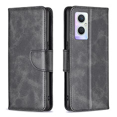 Leather Case Stands Flip Cover Holder B04F for Oppo Reno7 Lite 5G Black