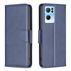 Leather Case Stands Flip Cover Holder B04F for Oppo Reno7 Pro 5G Blue