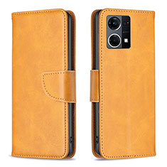 Leather Case Stands Flip Cover Holder B04F for Oppo Reno8 4G Light Brown