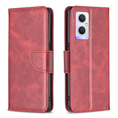 Leather Case Stands Flip Cover Holder B04F for Oppo Reno8 Lite 5G Red
