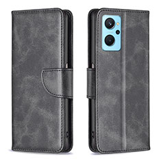 Leather Case Stands Flip Cover Holder B04F for Realme 9i 4G Black