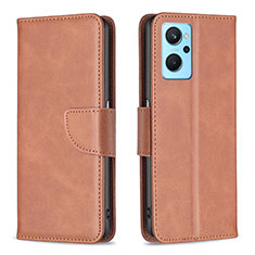 Leather Case Stands Flip Cover Holder B04F for Realme 9i 4G Brown