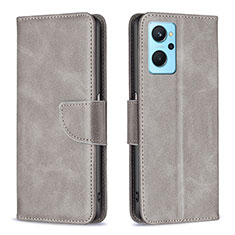 Leather Case Stands Flip Cover Holder B04F for Realme 9i 4G Gray