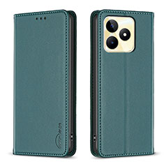 Leather Case Stands Flip Cover Holder B04F for Realme C51 Green