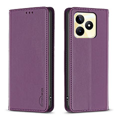 Leather Case Stands Flip Cover Holder B04F for Realme C53 India Purple