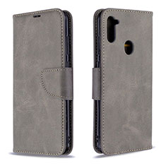Leather Case Stands Flip Cover Holder B04F for Samsung Galaxy A11 Gray