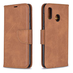 Leather Case Stands Flip Cover Holder B04F for Samsung Galaxy A20 Brown
