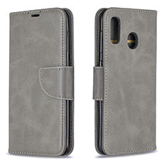 Leather Case Stands Flip Cover Holder B04F for Samsung Galaxy A20 Gray