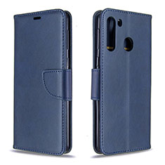 Leather Case Stands Flip Cover Holder B04F for Samsung Galaxy A21 Blue