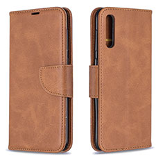 Leather Case Stands Flip Cover Holder B04F for Samsung Galaxy A30S Brown