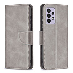 Leather Case Stands Flip Cover Holder B04F for Samsung Galaxy A33 5G Gray