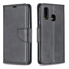 Leather Case Stands Flip Cover Holder B04F for Samsung Galaxy A40 Black