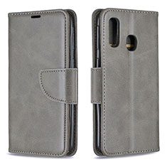 Leather Case Stands Flip Cover Holder B04F for Samsung Galaxy A40 Gray
