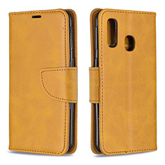 Leather Case Stands Flip Cover Holder B04F for Samsung Galaxy A40 Light Brown