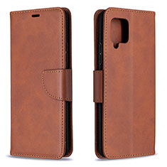 Leather Case Stands Flip Cover Holder B04F for Samsung Galaxy A42 5G Brown