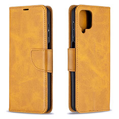 Leather Case Stands Flip Cover Holder B04F for Samsung Galaxy F12 Light Brown