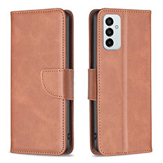 Leather Case Stands Flip Cover Holder B04F for Samsung Galaxy F23 5G Brown