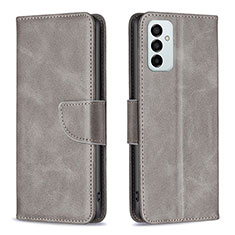 Leather Case Stands Flip Cover Holder B04F for Samsung Galaxy F23 5G Gray