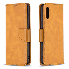 Leather Case Stands Flip Cover Holder B04F for Samsung Galaxy M02 Light Brown